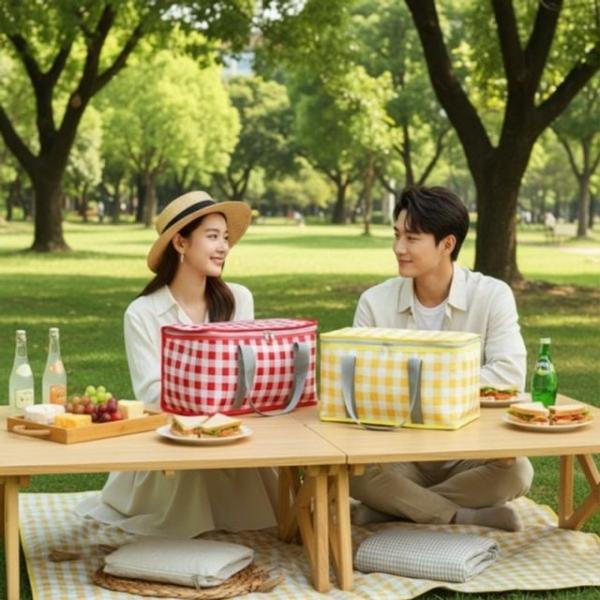 보냉백 도시락가방 피크닉 보온 캠핑 가방 보냉백 체크 도시락 아이스백 파우치