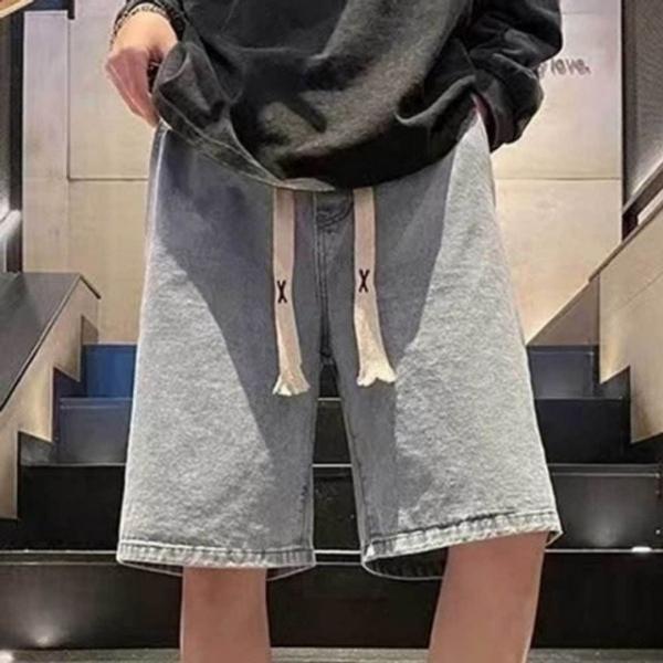 남성 반바지 밴딩 청반바지 하프팬츠 여름 끈포인트 남자스판청바지 데님반바지