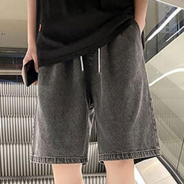남성 반바지 데님 남자 와이드핏 남녀공용반바지 남자편한바지 허리밴딩 캐주얼룩