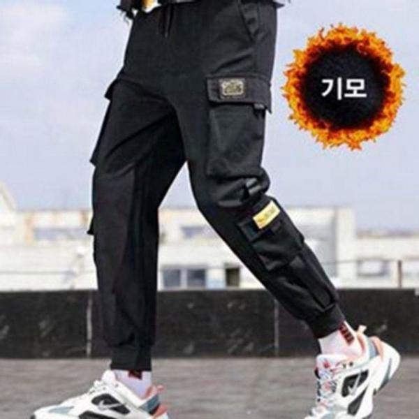 남성 반바지 반바지 안감 밴딩 청바지 면바지 남성 기모 바지 외출 남자 팬츠 캐주얼 조거 트레이닝