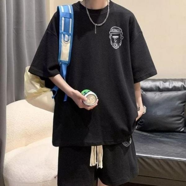 남성 반바지 오버핏반팔티 반팔티셔츠 캐주얼 셋업 패션반팔티 세트 반바지 여름티셔츠