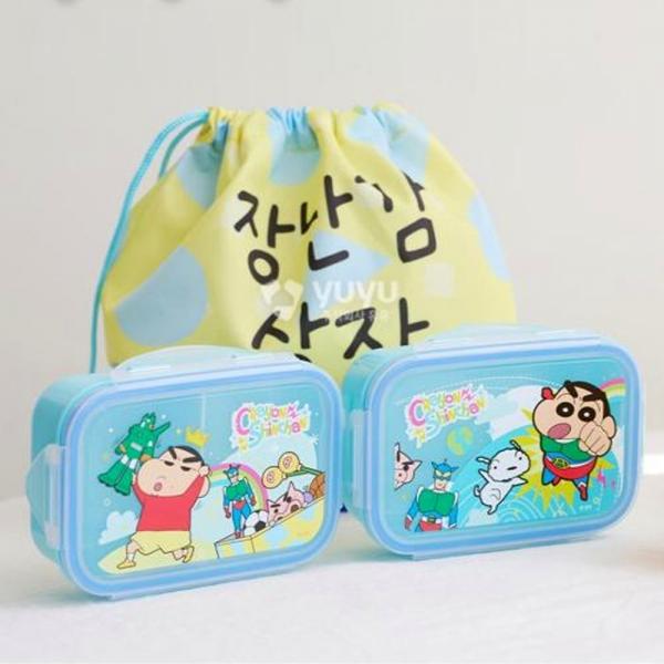 유유 도시락 짱구는못말려 피크닉 2단 도시락통 도시락가방 세트 (블루)