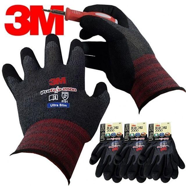 3M PRO 2000 초슬림 코팅장갑 3켤레 반코팅장가 쓰리엠 글로브 작업장갑