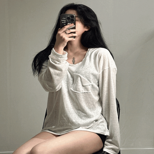 여성 시스루 오버핏 긴팔 린넨 티셔츠 티 [시원한 여자 루즈핏 박스티 빅사이즈 박시티 여름 봄 흰티 얇은]