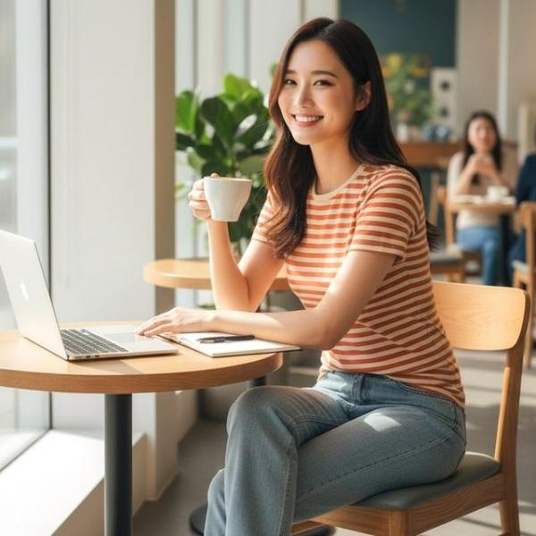 캐주얼 배색 시노아 스트라이프 반팔 티셔츠