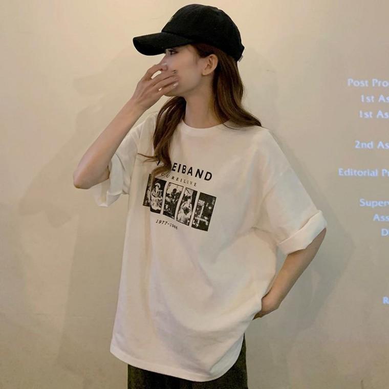 더밴드 여성 반팔 티숙 BI00400 겨울 티숙 원피스티숙 무지 나시 프린팅 박시 니트 여성 면 루즈핏 진마니