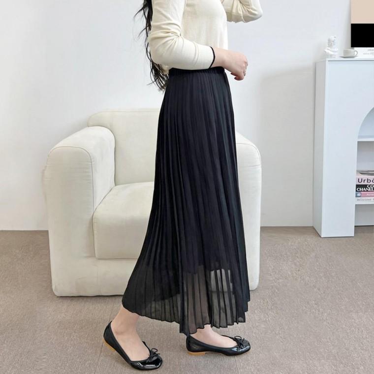 KYI 80901 여자밴딩쉬폰플주름롱스커트 울 스커트 플스커트 플 바지 주름 미니 치마 미디 플레어 부드럽고
