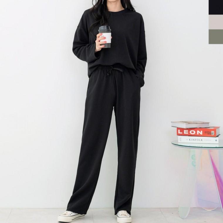 GQQ STT221 여자노링클루즈핏일자밴딩상하세트 패딩 팬츠 기모바지 바지 여성 밴딩팬츠 일자 밴딩 여성의류