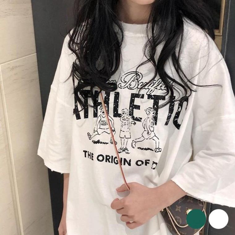 빈티지 프린팅 오버핏 티숙 URD372 겨울 박시 원피스티숙 티숙 무지 루즈핏 프린팅 나시 니트 면 여성 진마