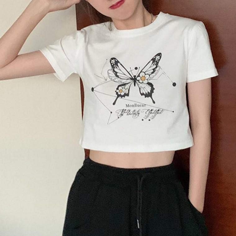 나비프린팅 크롭 반팔 티숙 LM0429 흐 나시 여자반팔티 캐릭터 c 여성 긴팔 티숙 숙 프린트 신상 오버핏맨