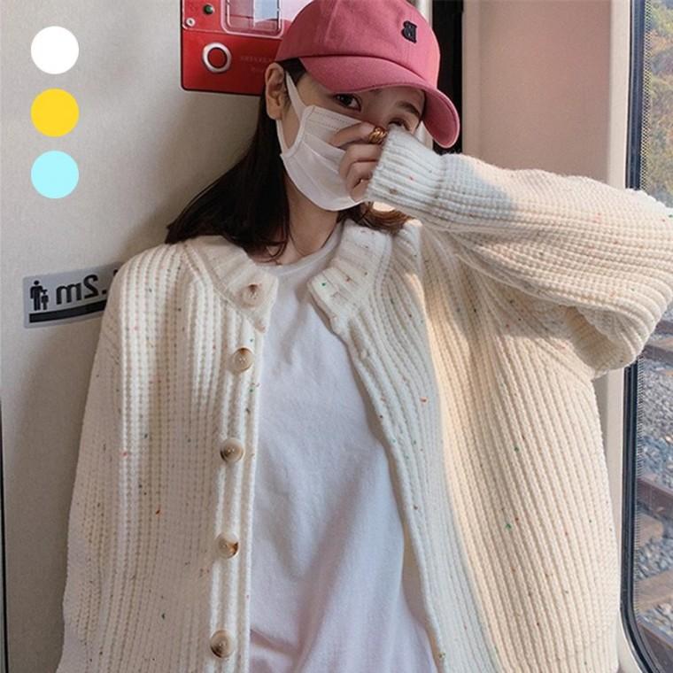 여성 풀 포인트 라운드넥 가디건 URK247 별 가디건 오버핏 라운드 루즈핏 오피스룩 U넥 여성아우터 여성 루