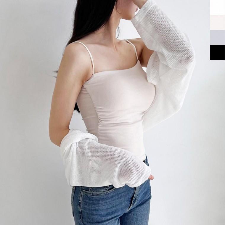 GSS T600 캡내장 셔링 크롭나시티 반바지 끈나시 실내복 여성의류 볼레로 민소매 흰색면티 나시 끈나시 티