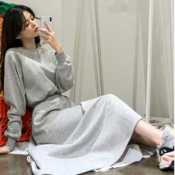 롱원피스 허리밴딩 포켓 무지 A라인 플레어 롱 원피스