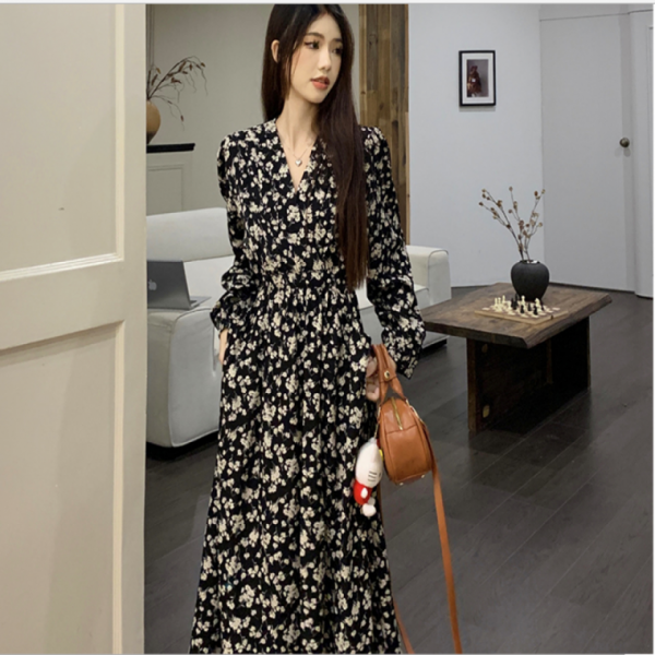 플라워원피스 정장 랩스타일 브이넥 플라워 원피스 사무실 하객룩