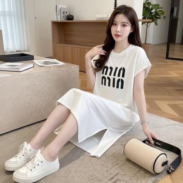 SD-262074 롱 레터링 원피스 캐주얼 옆트임