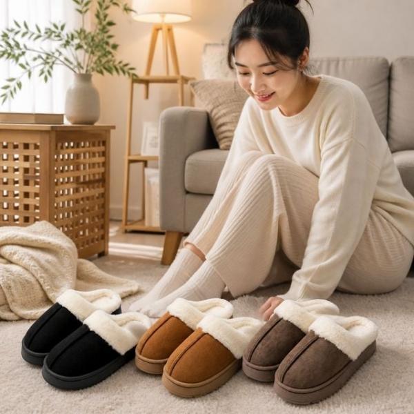 남녀공용 방한 털실내화 소프트 스웨이드 겨울 슬리퍼
