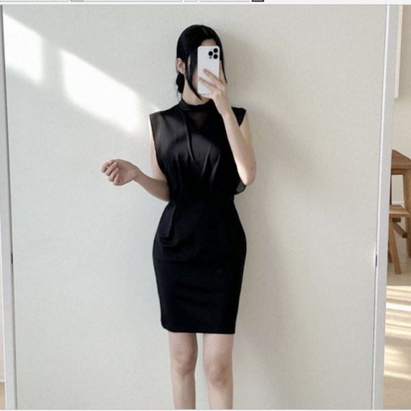 정장원피스 블랙 원피스 프릴 H라인 슬림핏 하객룩 드레스 사무실 정장