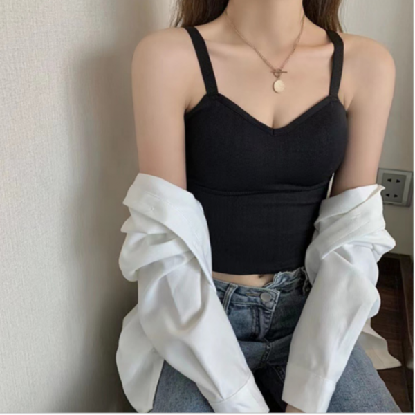 브라캡나시 골지 캡내장 끈 나시 일자 슬리브리스 민소매 이너티