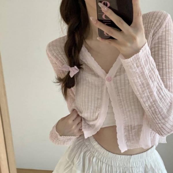 베이직 크롭 시스루 가디건