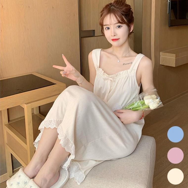 여성 시원한 리본 민소매 홈 URK304 실내복 원피스 산 원피스형 세트 밍크 슬립 주니어 홈 조거 이지 바지