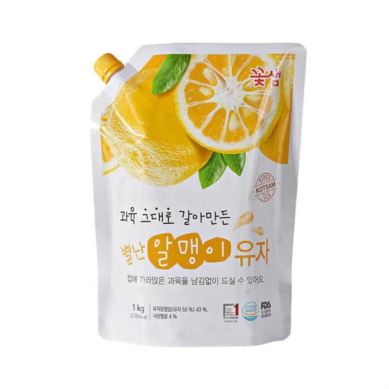 꽃샘 별난 알맹이 유자 1kg 유자청 원액 에이드