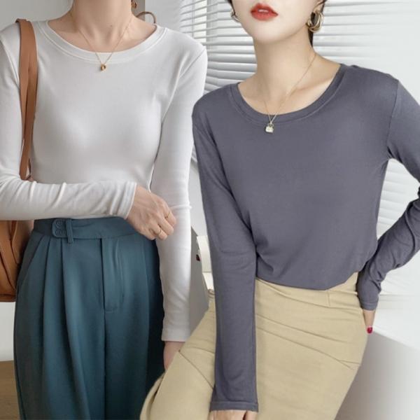 여자 가을 찰랑티 모달 긴팔티 라운드넥 유넥 레이어드 이너 긴팔 티셔츠