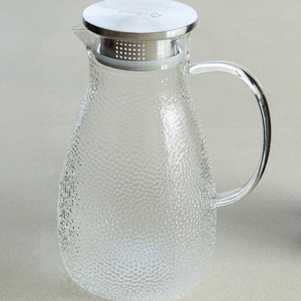 내열 유리 곰보 스텐 뚜껑 물병 2000ml 유리병