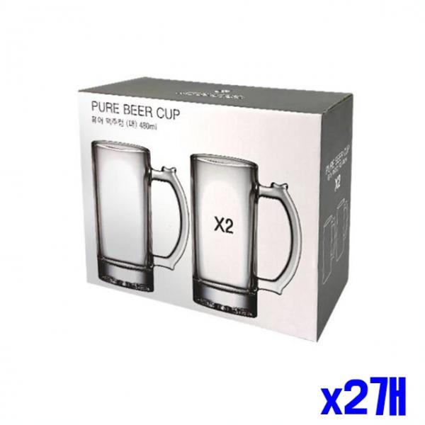 맥주 아이스커피 글라스 컵 대 480ml 2p x2개 유리컵