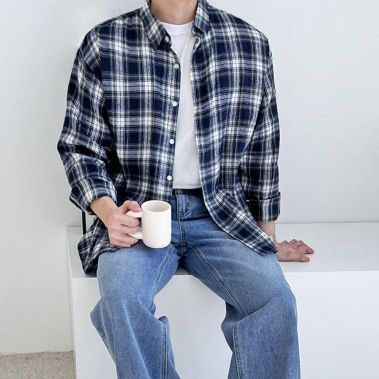 셔츠 오버핏 블라우스 남성 셔츠 데일리 남자 체크
