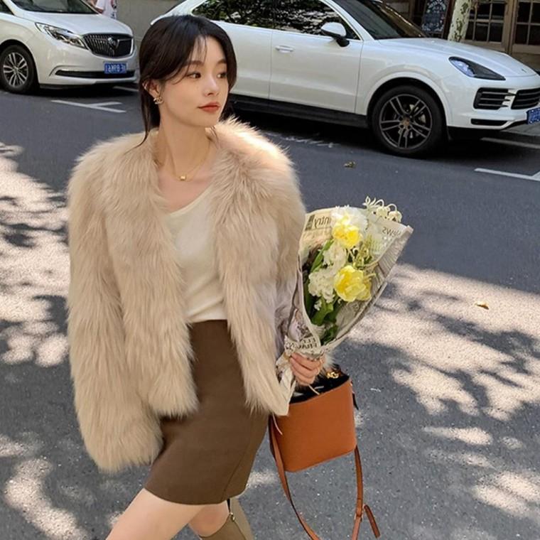페이크 폭스 퍼 숏 자켓 케이프코트 망또 캐시미어 숄 숏 케이프 가을 여성 롱 코트 자켓 클럽 양면 패션