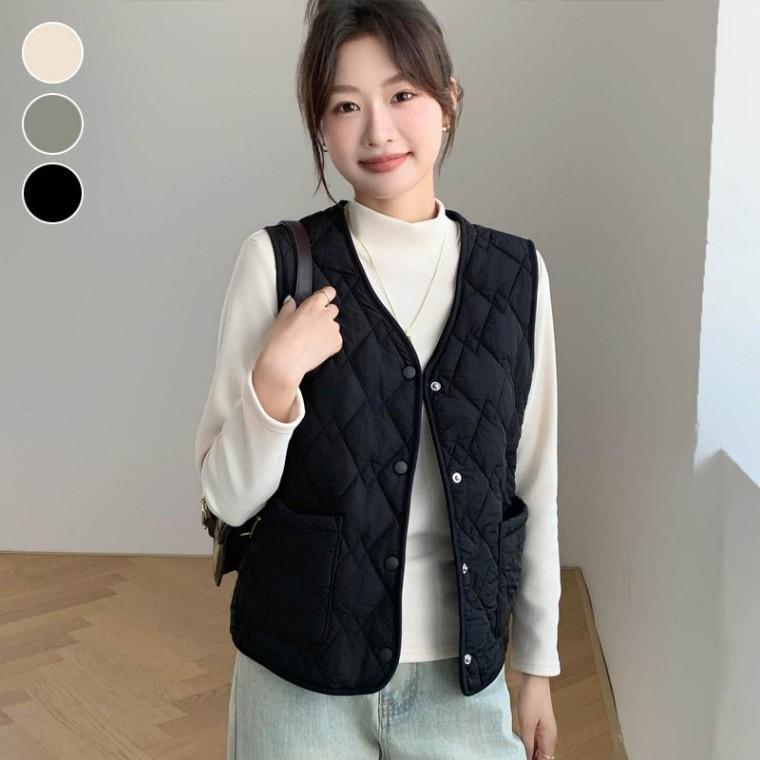 세미 포켓 경량 패딩조끼 ELC9017 정장 캐쥬얼 여자 여성 니트조끼 베스트 베이직 조끼 꽈배기 니트 핏 패