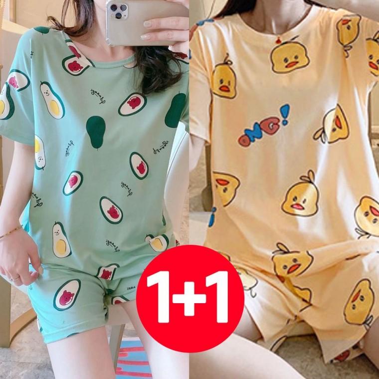베어카도 반팔 반바지 여성 잠옷 여름 오리 2개 세트
