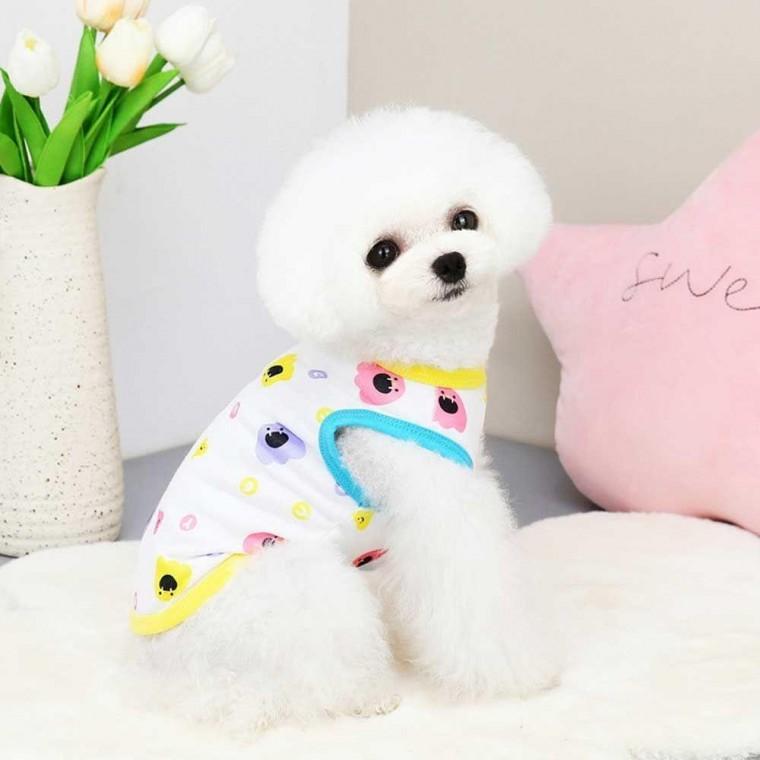 애견 여름 시원한 부드러운 패턴 민소매 티셔츠 코디