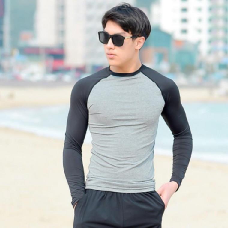 래쉬가드 수영복 남성 상의 긴팔 그레이블랙