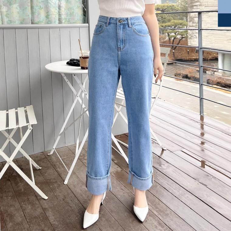 JMM 2063W 여자와이드롤업청바지팬츠 나팔바지 나팔 와이드 스키니진 청바지 진 여성 청바지 밴딩 스키니