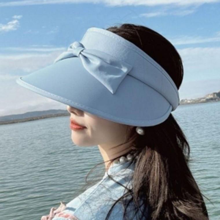 모던걸 리본 돌돌이 썬캡 비치 산책 여름모자 스카이