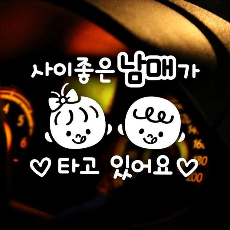 사이좋은남매가타고있어요 반사시트지 자동차스티커