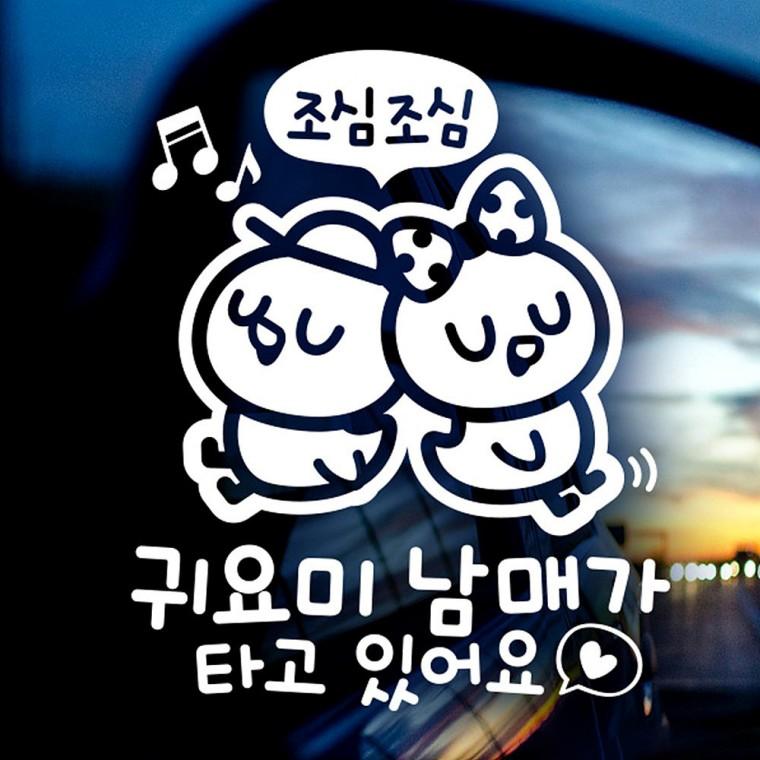 조심조심귀요미남매가타고있어요 반사시트지 자동차스티커