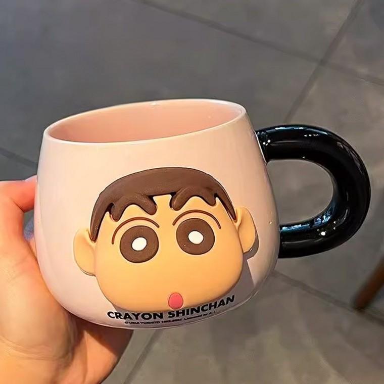 자석 머그컵 500ml 핑크 짱구 3D 페이스
