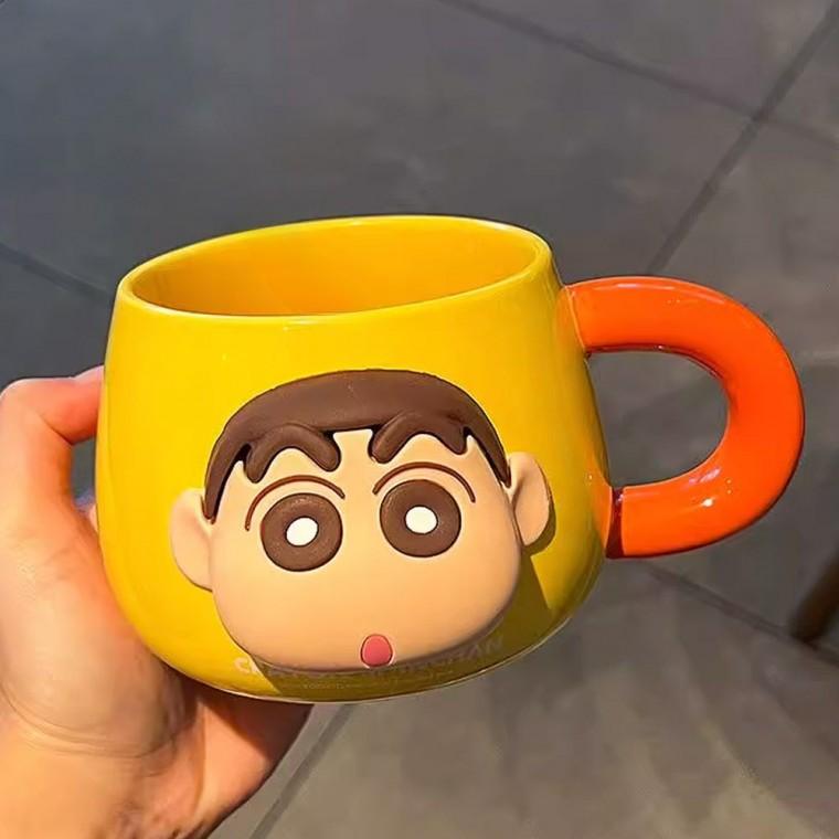 자석 머그컵 500ml 옐로우 짱구 3D 페이스