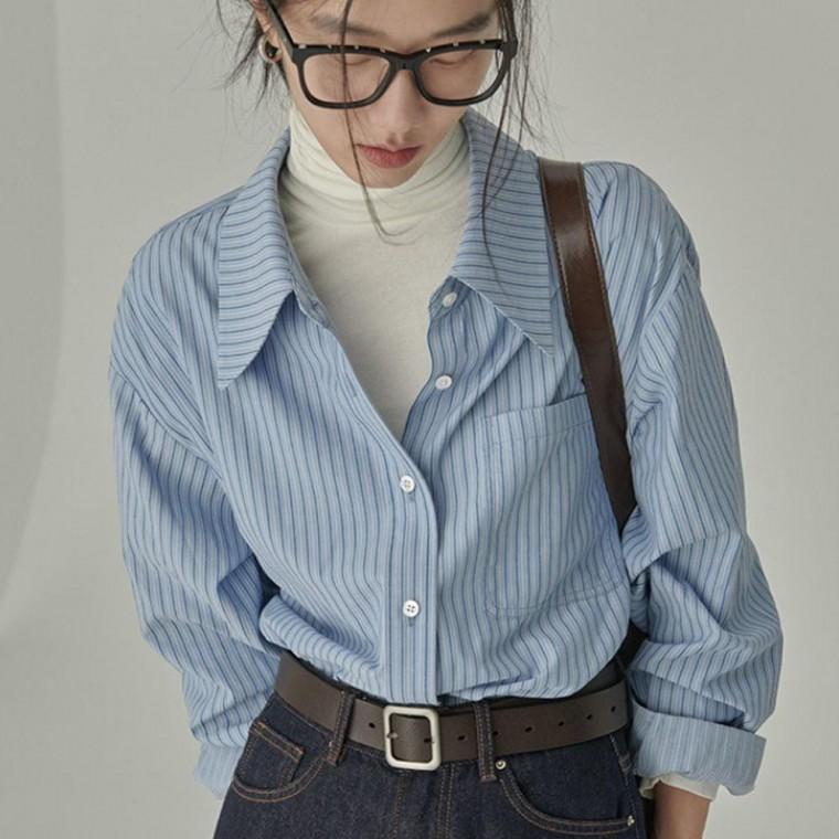 스트라이프 캐주얼 여성 셔츠 오버핏 긴팔 남방 봄가을 남자 여자 남방. 이쁜 커플