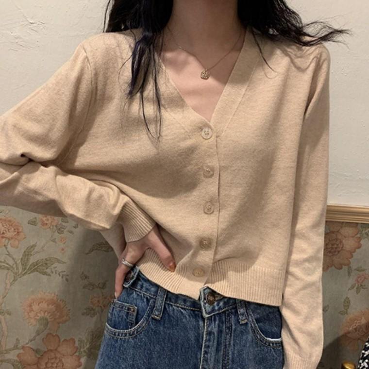 브이넥 여성 크롭 가디건 무지 니트 숏 숏가디건 간절기 봄가디건 얇은 비행기