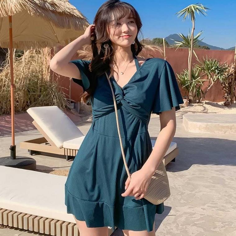 홀터넥 오프 숄더 러플 수영복 여성 스러운 날씬해 보이는 예쁜 바캉스룩 러블리 스커트