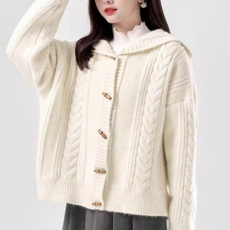 2컬러 떡뽁이 단추 꽈배기 후드 가디건 니트 여자 카디건 모자 꾸안꾸 긴팔 캐주얼 여성