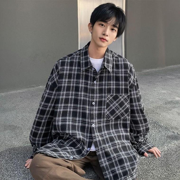 남자 긴팔 셔츠 오버핏 타탄 체크셔츠 남방 캐주얼