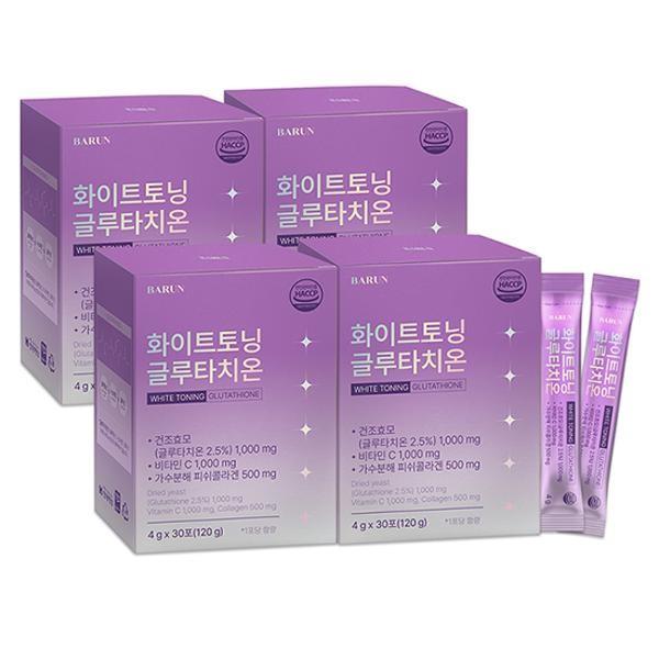 바른 화이트토닝 글루타치온 1000mg 글루타티온 4g 30포 4박스