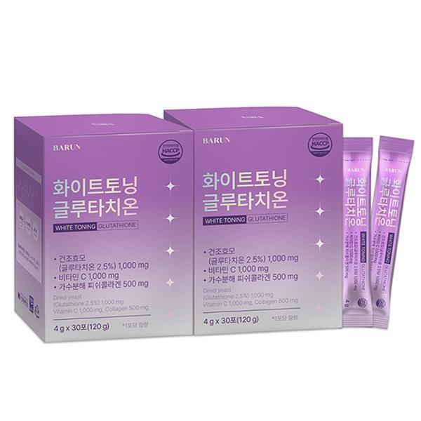바른 화이트토닝 글루타치온 1000mg 글루타티온 4g 30포 2박스
