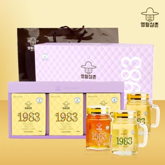 강원중앙양봉원 핸들컵벌꿀선물세트1호(아카시아꿀550g 2병+야생화꿀550g)