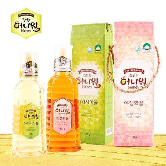 허니원 아카시아벌꿀500g+야생화벌꿀500g 튜브