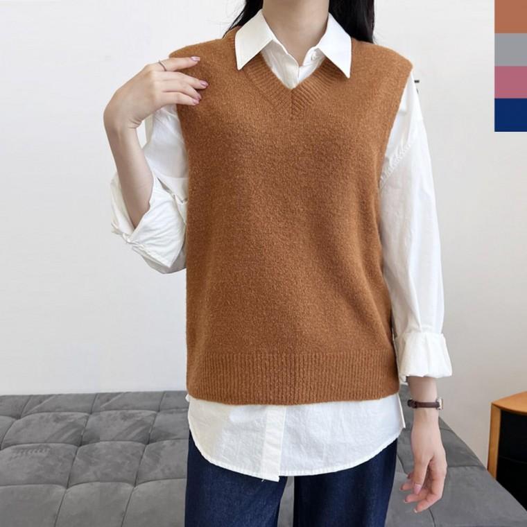 2LUPP 1017 여자깔끔심플 브이 니트조끼 스웨터 sweater 여성의류 러블리 베스트 스탠딩 무지 여자 니트 남
